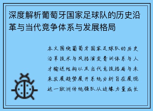 深度解析葡萄牙国家足球队的历史沿革与当代竞争体系与发展格局