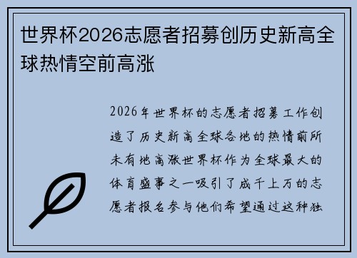 世界杯2026志愿者招募创历史新高全球热情空前高涨